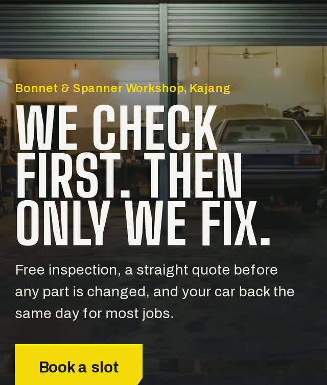 Sample website for Bonnet & Spanner Workshop, a fictional business, on a phone screen